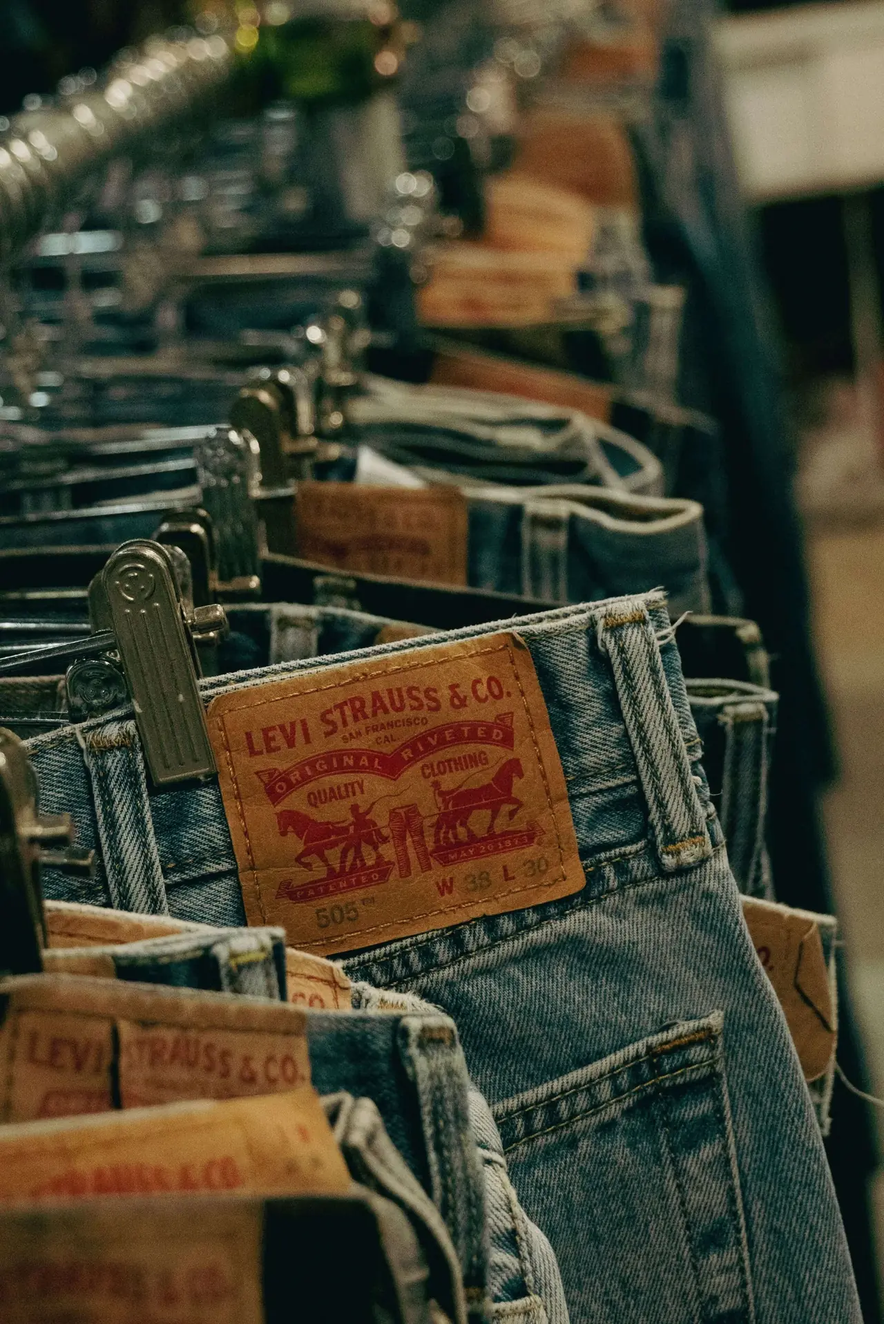 Levi's jeans on a rack