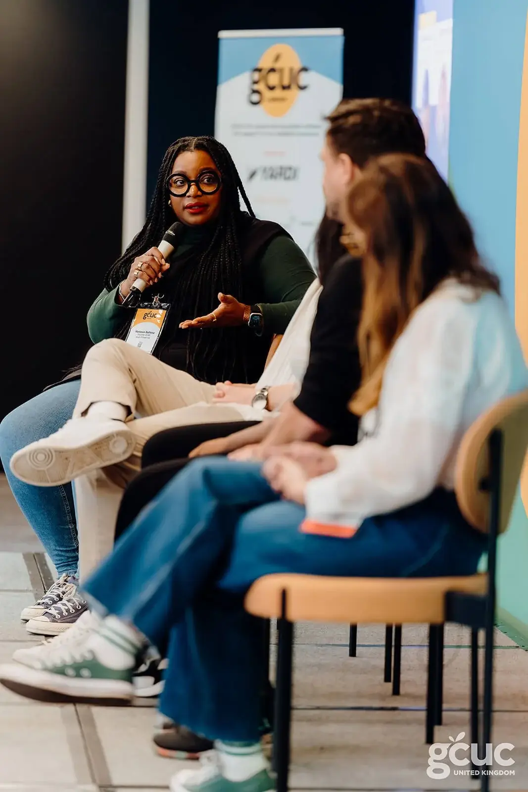 Vanessa speaking on a panel at GCUC London 2024