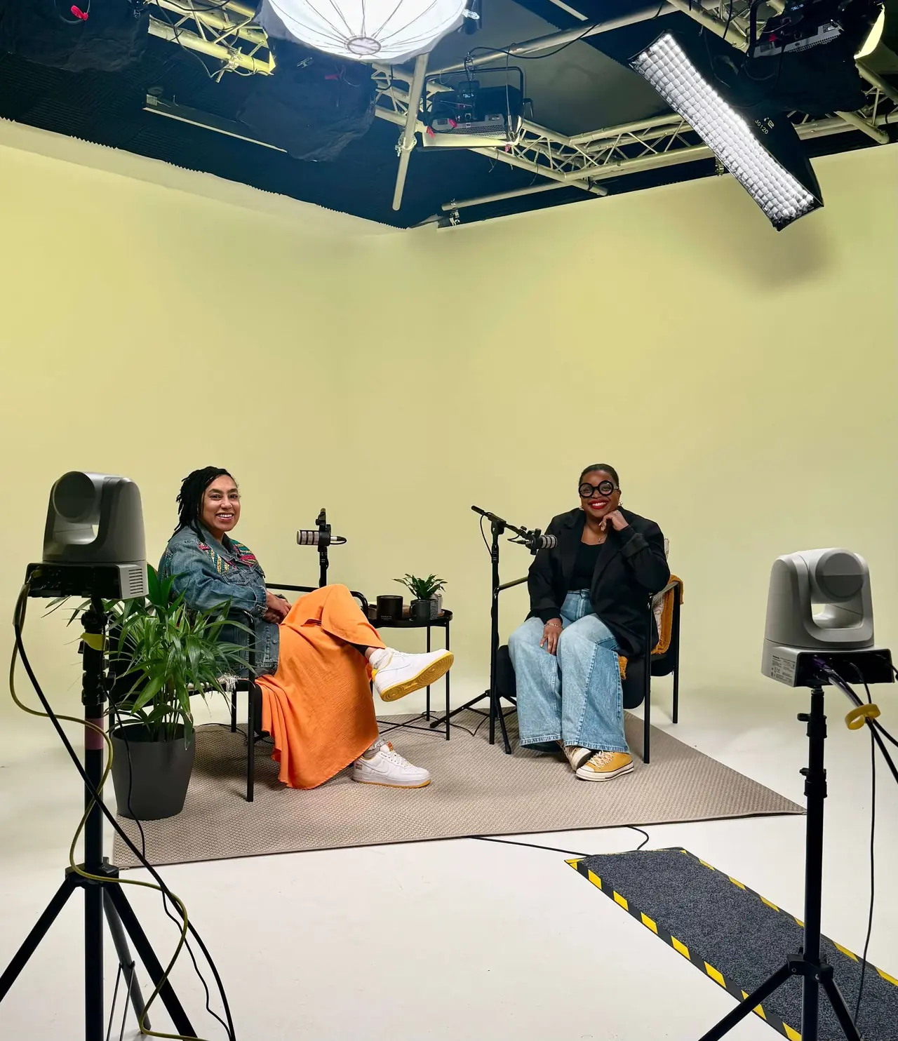Vanessa recording a podcast in a studio